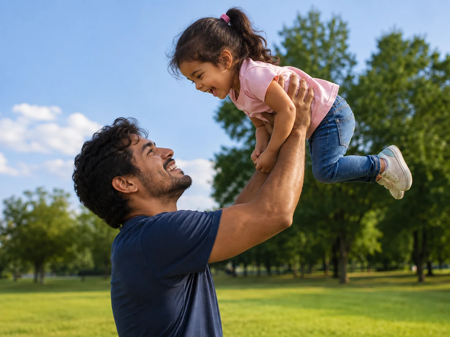 Parent jouant avec son enfant dans un parc pour illustrer l'équilibre travail-vie personnelle