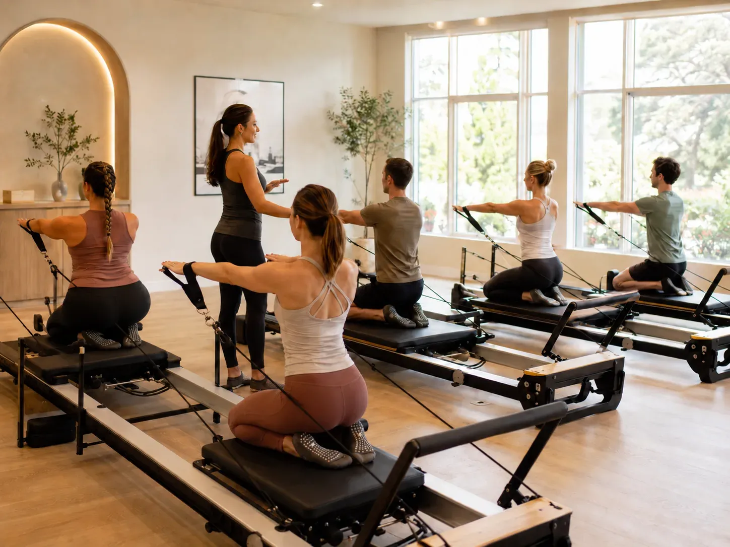 Cours de pilates en studio pour illustrer le bien-être au travail