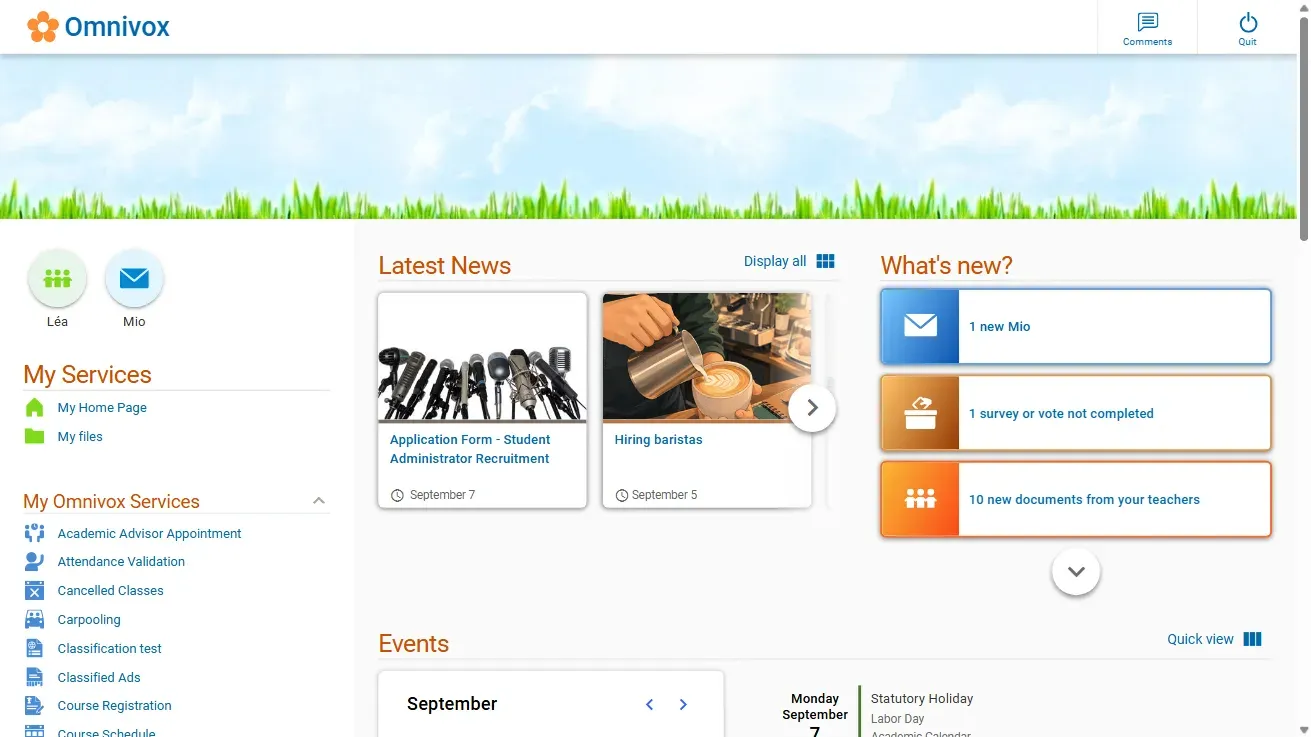 Screenshot of the Omnivox Portal on computer